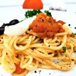 Spaghetti in tomato garlic butter sauce